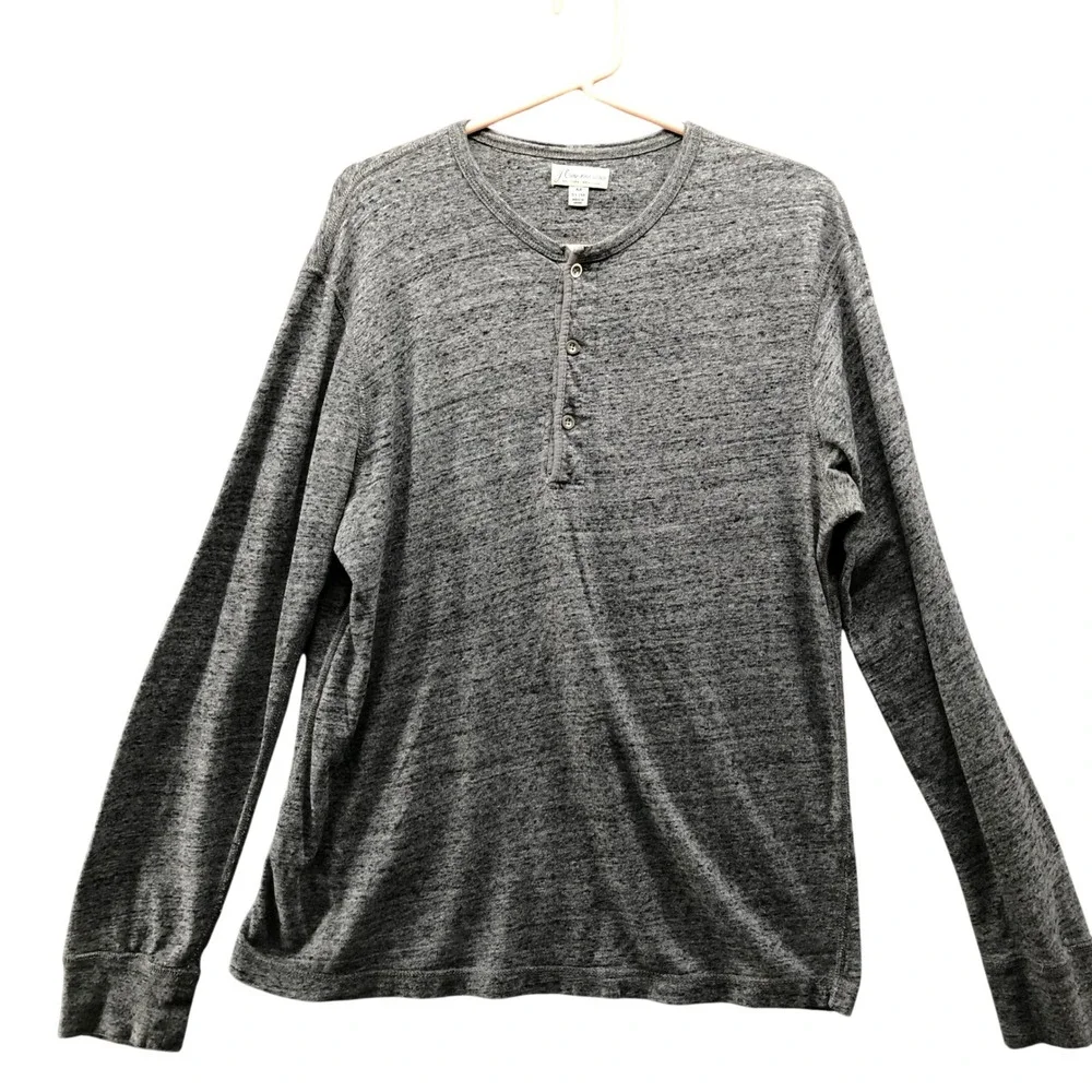 J Crew Henley Long Sleeve‎ T-Shirt Mens M Gray Heather Knit Goods Cotton